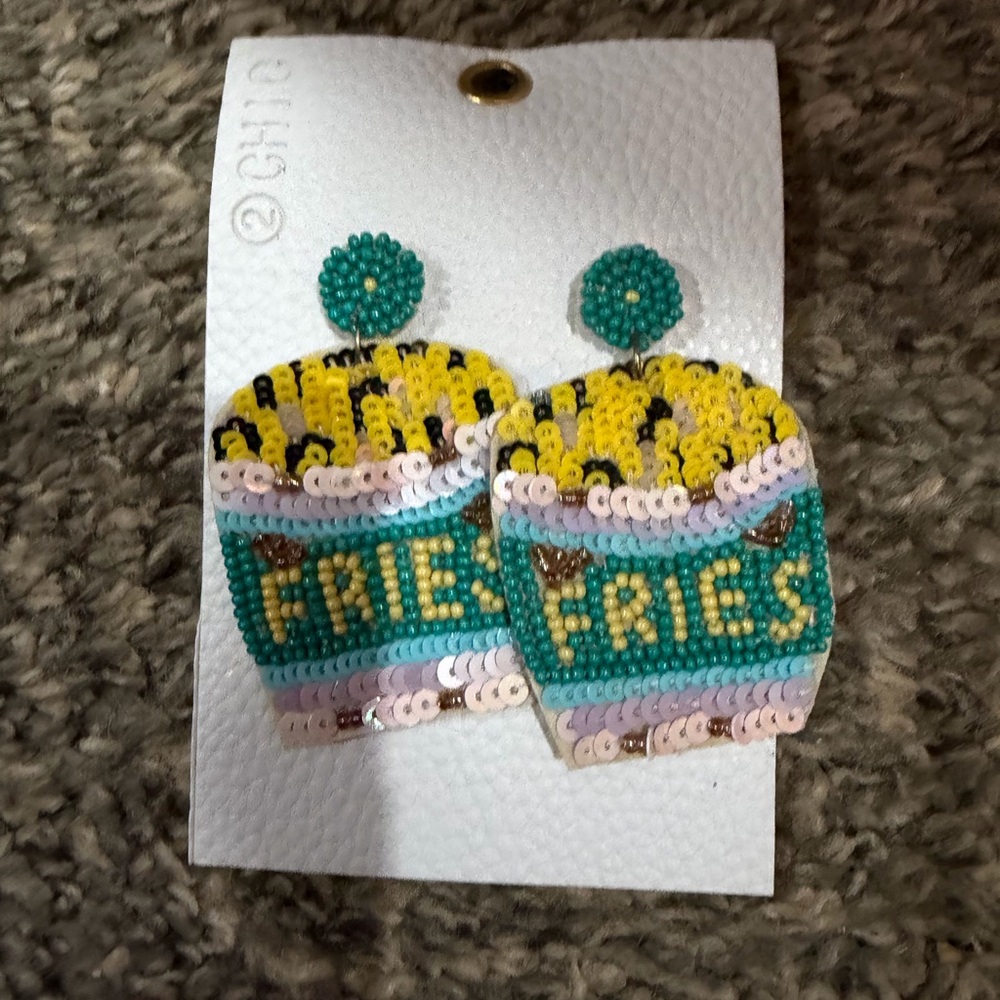 Chic Sequin Fries Earrings - Yellow and Teal